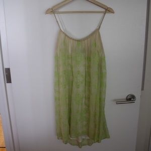 100% silk cream & lime embroidered slip dress M